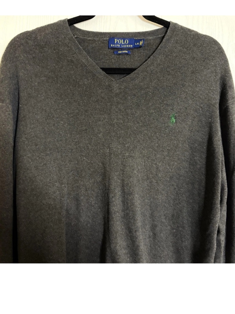 Polo Ralph Lauren Sweater Mens Large Gray 100% Pima Cotton Pullover V Neck